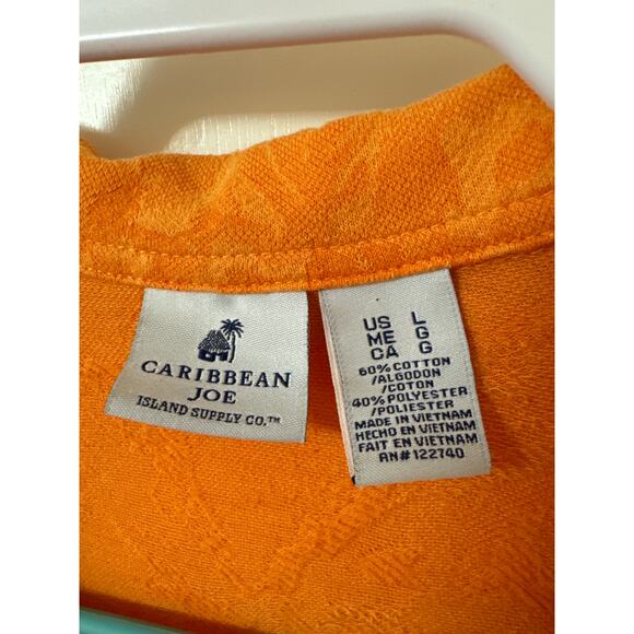 Caribbean Joe Large 60% Cotton Short Sleeve, 3 Button V Neck Collared Orange Top - Picture 3 of 4